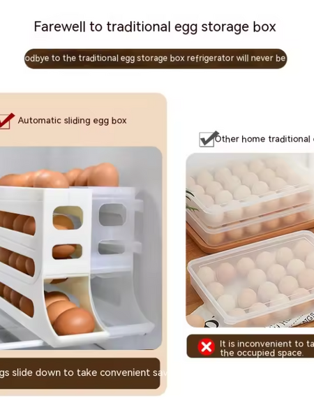 Egg Tray- 4 Tiers Egg Holder Fridge, Eggs Dispenser, Egg Roller, Egg Tray Storage, Container Space-Saving Egg Roller for Refrigerator, Eggs Organizer