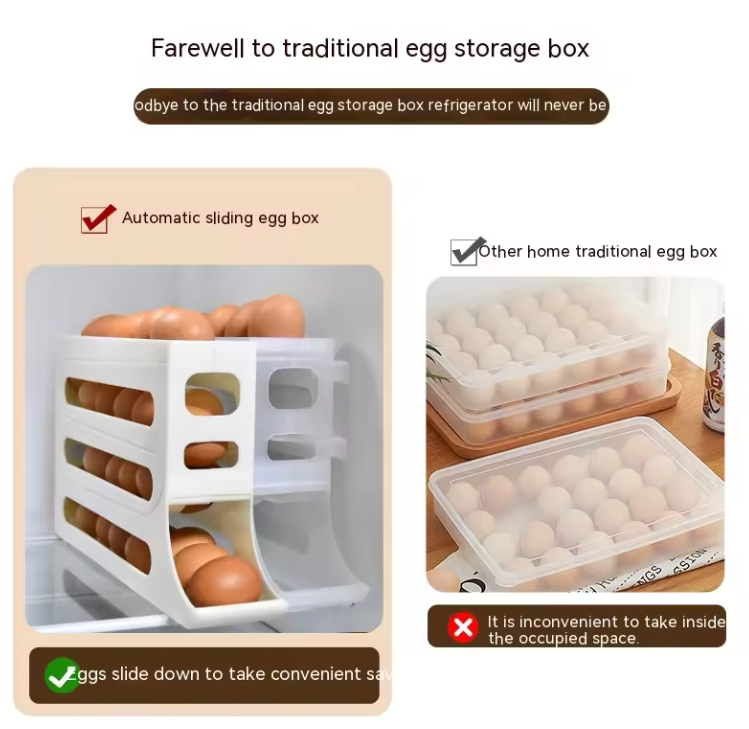 Egg Tray- 4 Tiers Egg Holder Fridge, Eggs Dispenser, Egg Roller, Egg Tray Storage, Container Space-Saving Egg Roller for Refrigerator, Eggs Organizer