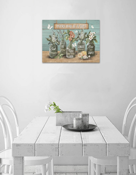 Framed Canvas- Everyday is a Gift Kitchen Wall Decor, Housewarming Gifts, Flower Picture Wall Decor Every Day is a Gift Floral Canvas Prints, Living Room Bedroom, Bathroom, Kitchen