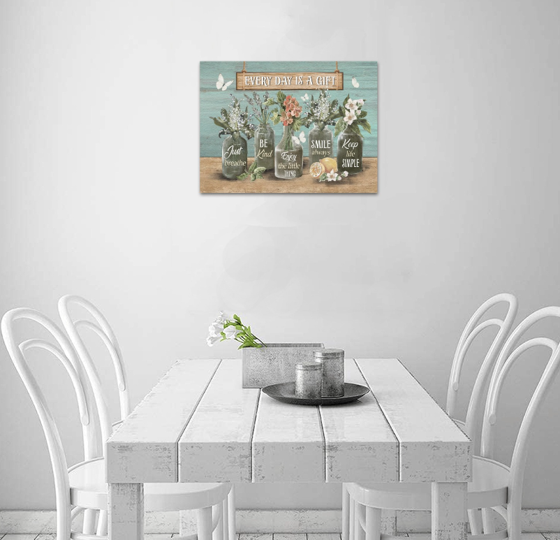 Framed Canvas- Everyday is a Gift Kitchen Wall Decor, Housewarming Gifts, Flower Picture Wall Decor Every Day is a Gift Floral Canvas Prints, Living Room Bedroom, Bathroom, Kitchen