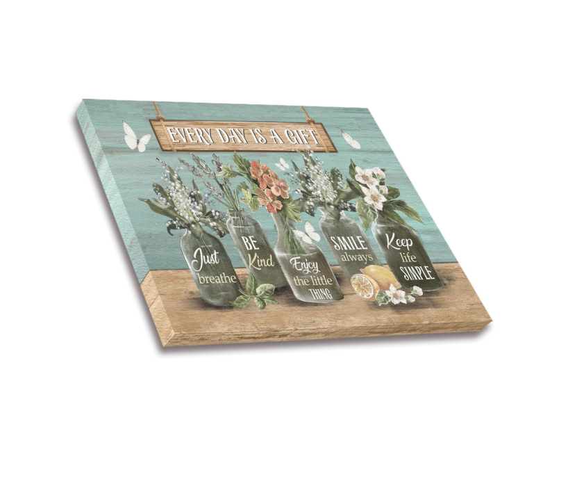 Framed Canvas- Everyday is a Gift Kitchen Wall Decor, Housewarming Gifts, Flower Picture Wall Decor Every Day is a Gift Floral Canvas Prints, Living Room Bedroom, Bathroom, Kitchen