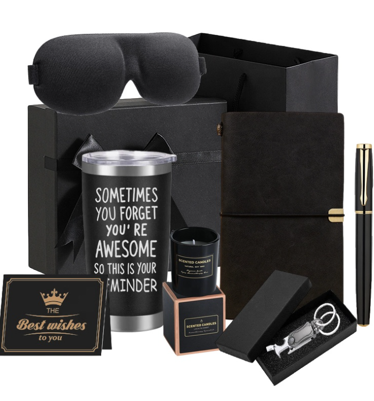 Men's Day Gift Set Black 20oz Tumbler, Notebook Pen Gift Set for Father's Day Birthday Gift Set
