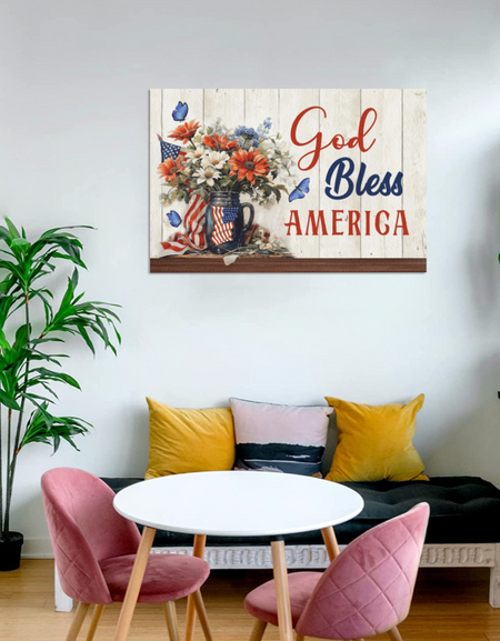 Canvas-God  Bless America Wall Canvas, Poster Print Wall Art, Home Office, Bedroom Wall Decoration
