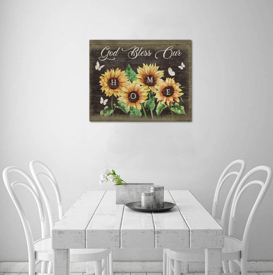 Framed Canvas-God Bless Our Home Flower Framed Canvas