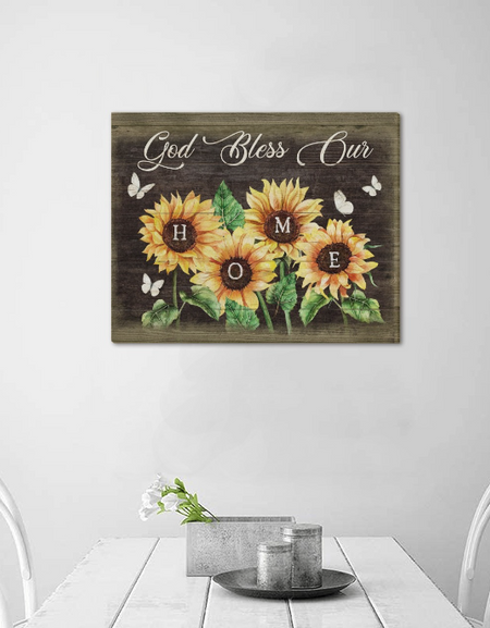 Framed Canvas-God Bless Our Home Flower Framed Canvas