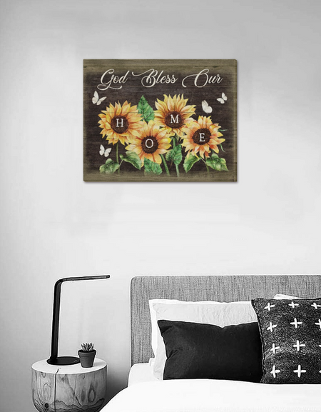 Framed Canvas-God Bless Our Home Flower Framed Canvas