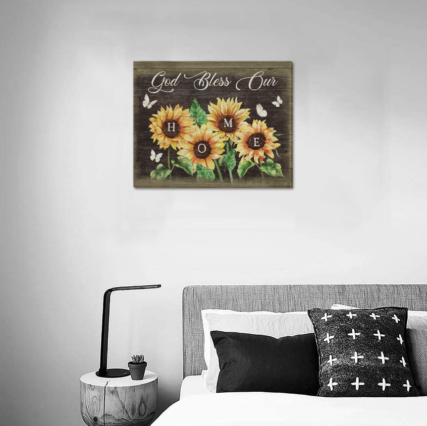 Framed Canvas-God Bless Our Home Flower Framed Canvas