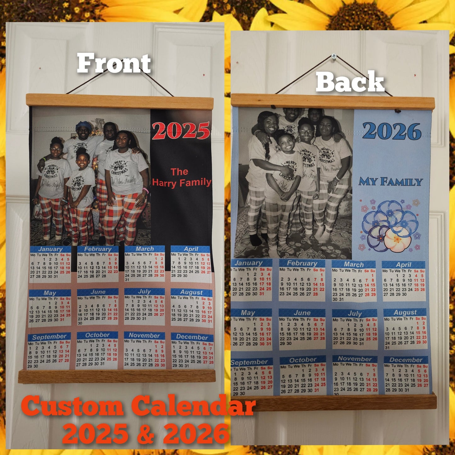 Flag-Unique Custom Calendar for 2025 & 2026, 12x18 Inch , Both Sides,  Wedding Picture, Family Pictures, Business Info, Kids Pictures, etc.