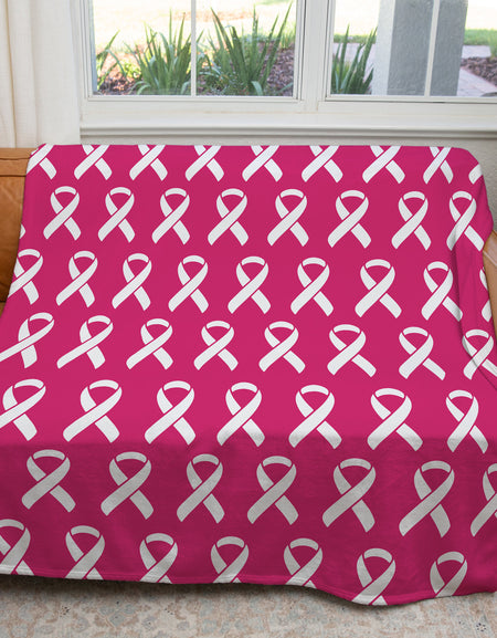 Blanket-Breast Cancer Gifts  with Ribbon for Women Fleece Healing Thoughts Blanket Super Soft & Warm Get Well Breast Cancer Blanket Sympathy Gift with Inspirational Positive Energy 60"x80"