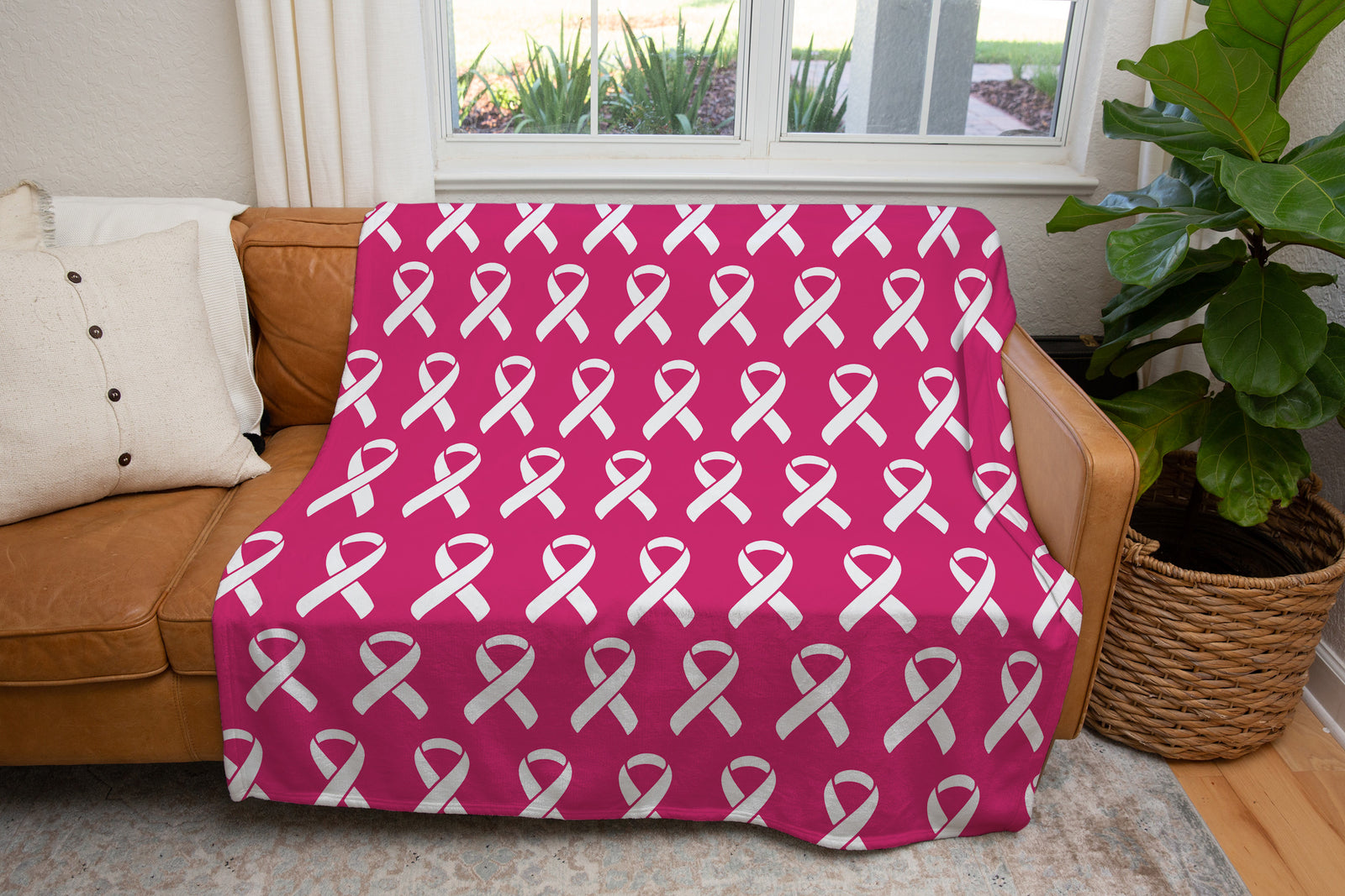 Blanket-Breast Cancer Gifts  with Ribbon for Women Fleece Healing Thoughts Blanket Super Soft & Warm Get Well Breast Cancer Blanket Sympathy Gift with Inspirational Positive Energy 60"x80"