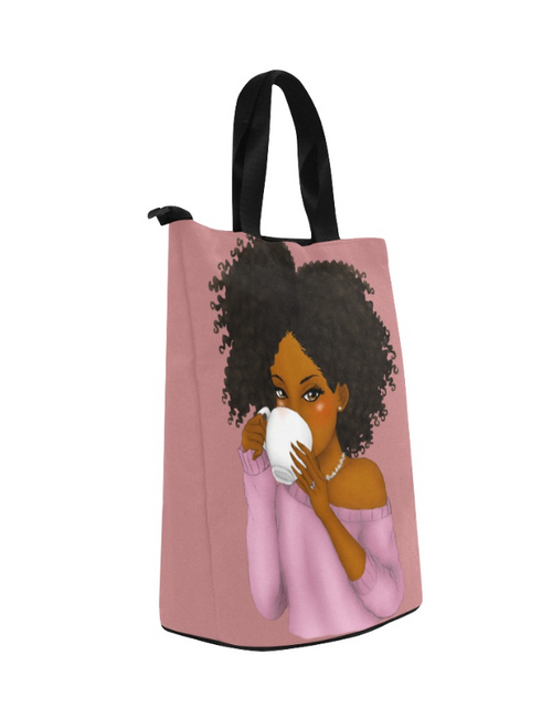 Load image into Gallery viewer, Little Girl with cup of tea, Lunch Bag, Breakfast, Everyday Bag, Shoe Bag, Lunch Container for Work/Office/Picnic/Travel

