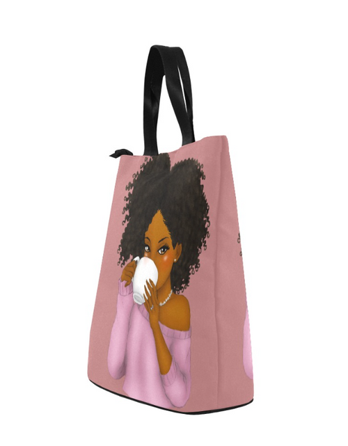 Load image into Gallery viewer, Little Girl with cup of tea, Lunch Bag, Breakfast, Everyday Bag, Shoe Bag, Lunch Container for Work/Office/Picnic/Travel
