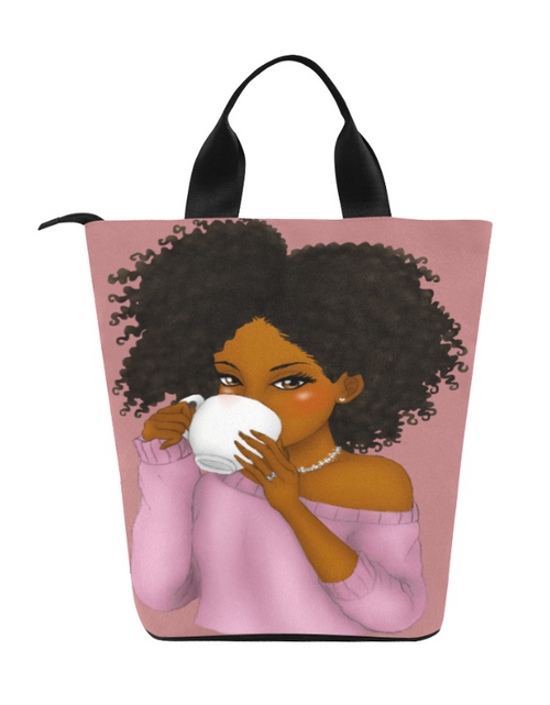 Load image into Gallery viewer, Little Girl with cup of tea, Lunch Bag, Breakfast, Everyday Bag, Shoe Bag, Lunch Container for Work/Office/Picnic/Travel
