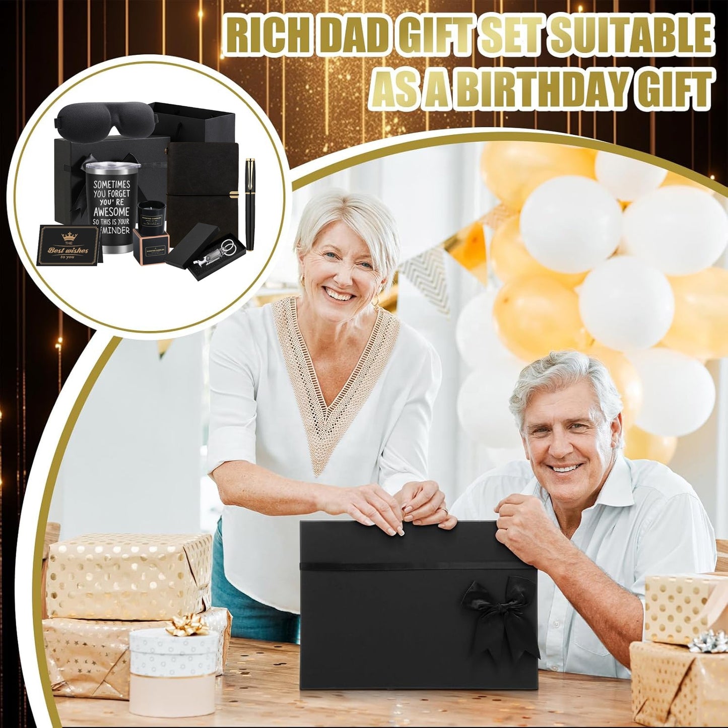 Men's Day Gift Set Black 20oz Tumbler, Notebook Pen Gift Set for Father's Day Birthday Gift Set