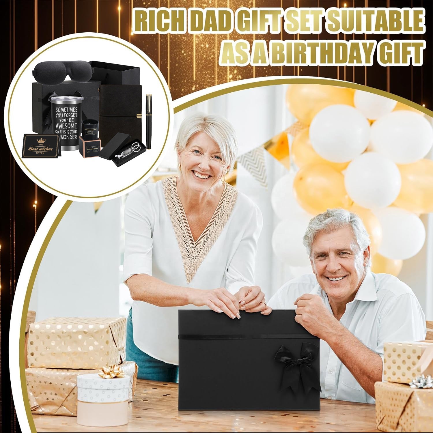 Men's Day Gift Set Black 20oz Tumbler, Notebook Pen Gift Set for Father's Day Birthday Gift Set