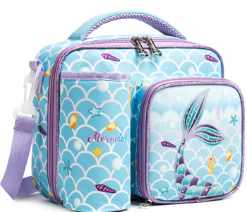 Waterproof Insulated Cooler/Lunch Bag With Water Bottle Pocket Cartoon Lunch Bags For Kids Mermaid