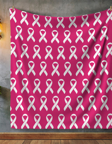 Blanket-Breast Cancer Gifts  with Ribbon for Women Fleece Healing Thoughts Blanket Super Soft & Warm Get Well Breast Cancer Blanket Sympathy Gift with Inspirational Positive Energy 60"x80"