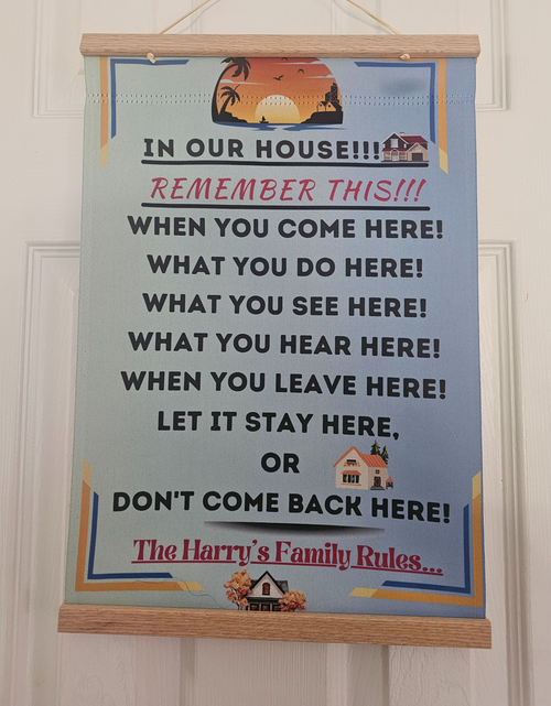 Load image into Gallery viewer, Double Sided House Flag, House Rules, In Our House, Remember This, for 12x18" Flag
