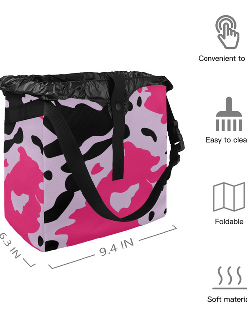 Load image into Gallery viewer, Car Trash Bag-Pink Cow Print Hanging Garbage Bin for any vehicle - Automotive Front and Back Seat Trash Can
