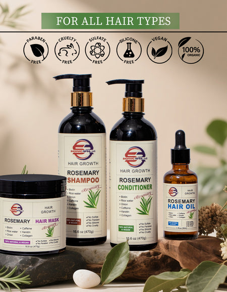 Shopping Reveal Rosemary 100% Natural Care; Vegan Hair Growth set, Strengthen Thinning Hair Care Set Infused with Biotin, Collagen, Caffeine and Keratin Helps Strengthen your Hair