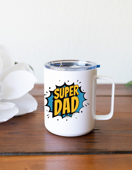 Insulated Coffee Mug with Lid, Travel Tumbler with Handle, 16oz Stainless Steel Cup for Camping, Office, Home, Powder Coated White