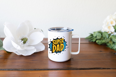 Insulated Coffee Mug with Lid, Travel Tumbler with Handle, 16oz Stainless Steel Cup for Camping, Office, Home, Powder Coated White