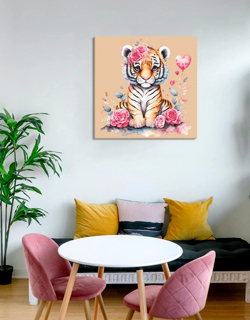Load image into Gallery viewer, Framed Canvas-Lion with Flowers Framed Canvas Print, Wall Decor, Living Room, Dining Room, etc
