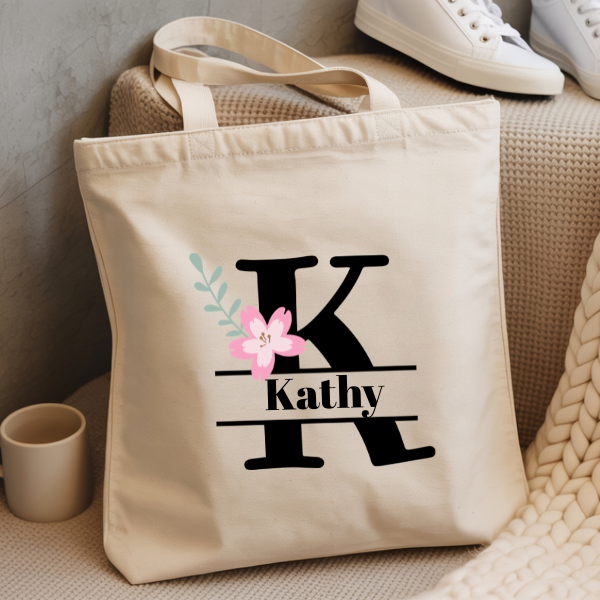 Monogram Tote Bag, Reusable Grocery Bags, School Bag, Everyday bag 14.5" W x 15.5" H