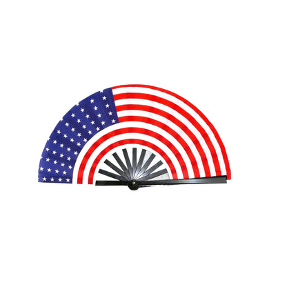 SR USA Caribbean Country National Flag Bamboo Folding Hand Held Fans, made with Bamboo sticks