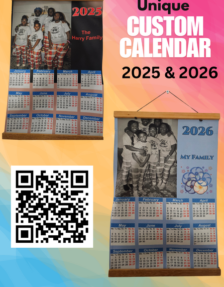 Flag-Unique Custom Calendar for 2025 & 2026, 12x18 Inch , Both Sides,  Wedding Picture, Family Pictures, Business Info, Kids Pictures, etc.