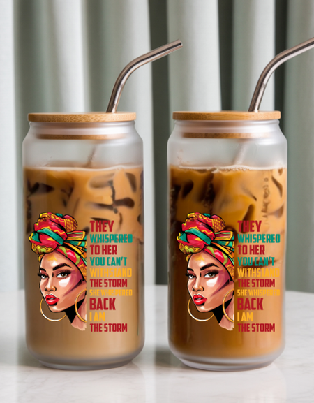 Drinkware-They Whispered To Her/ 16oz glass cup / glass cup with bamboo lid and glass straw/ iced coffee cup