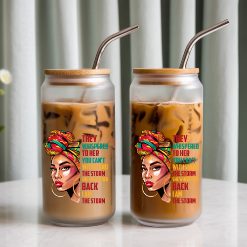 Load image into Gallery viewer, Drinkware-They Whispered To Her/ 16oz glass cup / glass cup with bamboo lid and glass straw/ iced coffee cup
