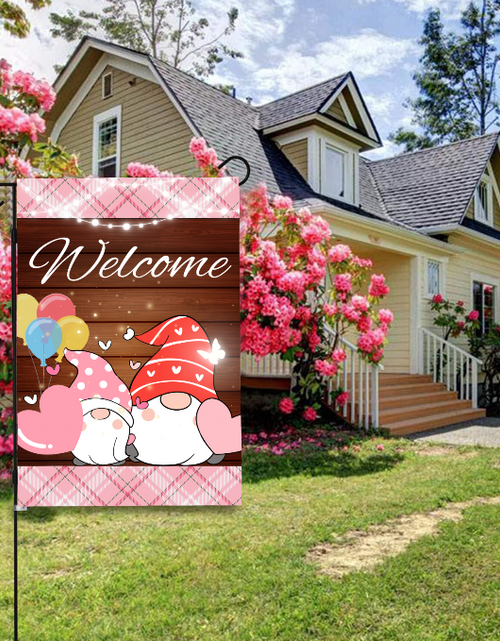 Load image into Gallery viewer, Flag-Welcome Garden Flags for Outside Decoration, Valentine Holiday Outdoor Decor 12x18 Inch Vertical Double Sided
