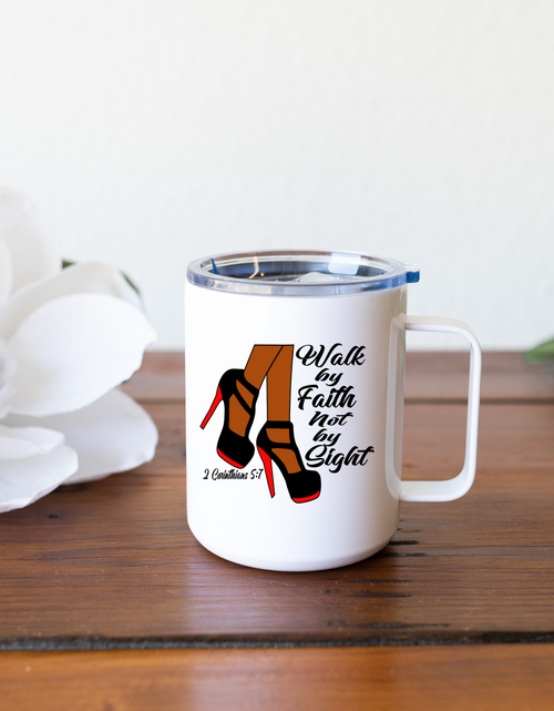 Load image into Gallery viewer, Insulated Coffee Mug with Lid, Travel Tumbler with Handle, 12oz Stainless Steel Cup for Camping, Office, Home, Powder Coated White
