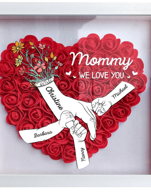 Load image into Gallery viewer, Custom Mom Flower Shadow Box Personalized Heart Shaped Name Frame Mothers Day Gift for Mom, Grandma, Family Anniversary, Birthday, 12"x 12"
