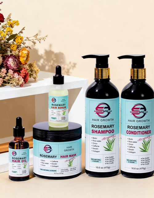 Load image into Gallery viewer, Shopping Reveal Rosemary 100% Natural Care; Vegan Hair Growth set, Strengthen Thinning Hair Care Set Infused with Biotin, Collagen, Caffeine and Keratin Helps Strengthen your Hair
