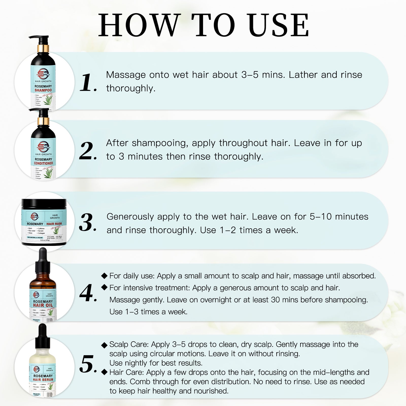 Shopping Reveal Rosemary 100% Natural Care; Vegan Hair Growth set, Strengthen Thinning Hair Care Set Infused with Biotin, Collagen, Caffeine and Keratin Helps Strengthen your Hair