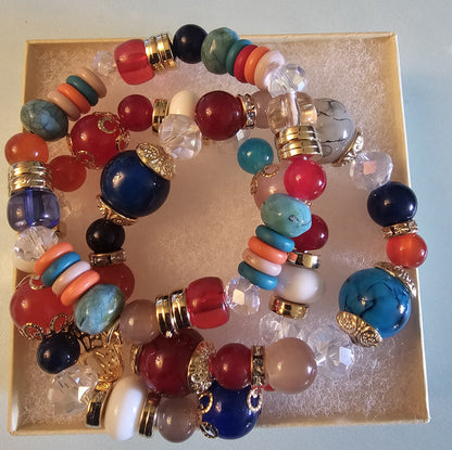 SR 3PCS Beaded Bracelets Set for Women, Girls Red