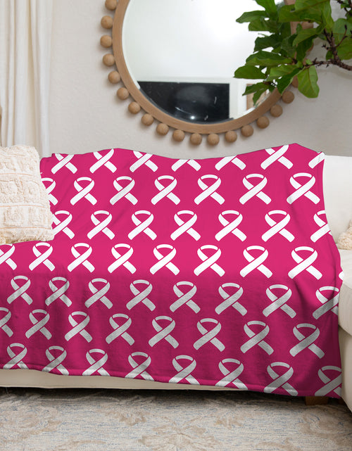 Load image into Gallery viewer, Blanket-Breast Cancer Gifts  with Ribbon for Women Fleece Healing Thoughts Blanket Super Soft &amp; Warm Get Well Breast Cancer Blanket Sympathy Gift with Inspirational Positive Energy 60"x80"

