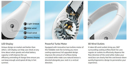 SR Foldable LED Digital Display Outdoor Rechargeable Electric Air Cooling Portable Bladeless Neck Fan with Three Speed