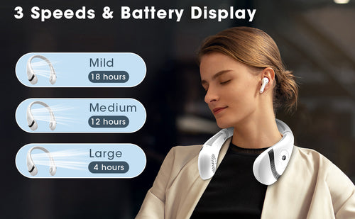 Load image into Gallery viewer, SR Foldable LED Digital Display Outdoor Rechargeable Electric Air Cooling Portable Bladeless Neck Fan with Three Speed
