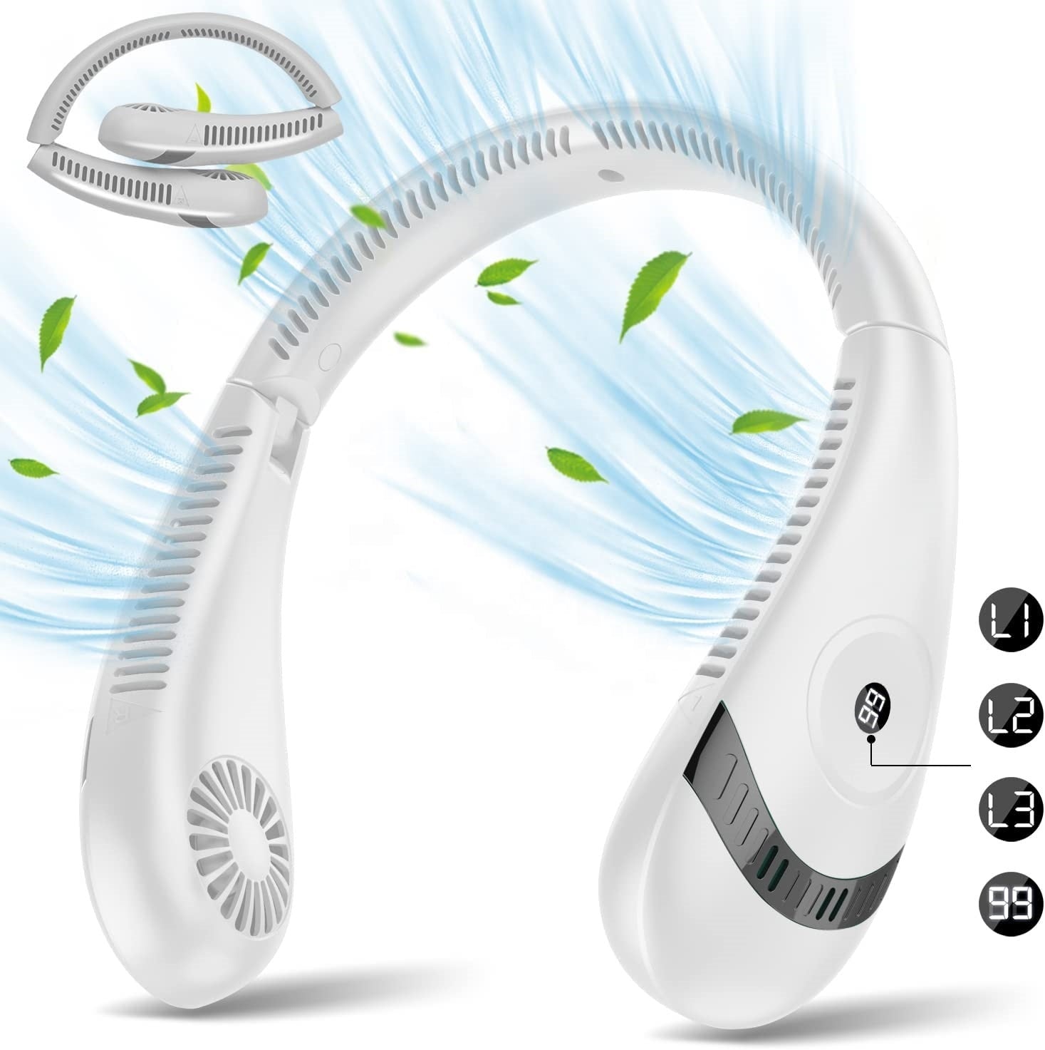 SR Foldable LED Digital Display Outdoor Rechargeable Electric Air Cooling Portable Bladeless Neck Fan with Three Speed