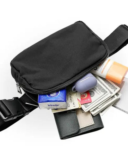 Bag- Felt Bag, Crossbody Bag Fanny Pack for Women Fashionable, Everywhere You Go, Waterproof Hip Waist Bag, Fashion Travel Chest Bag, Matte Black , Adjustable Strap for Traveling, Hiking, Walking