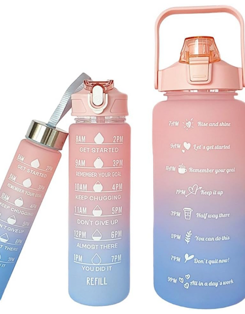 Load image into Gallery viewer, Sports Water Bottles 3 Pcs Set with Motivational Time Marker &amp; Leak Proof Flip Top Lid for School, Fitness Enthusiasts &amp; Indoor Outdoor Activities- Pink
