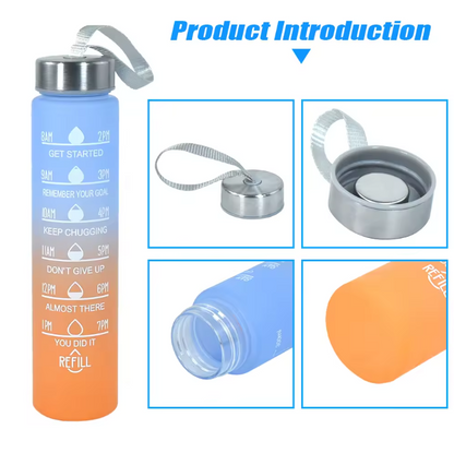 Sports Water Bottles 3 Pcs Set with Motivational Time Marker & Leak Proof Flip Top Lid for School, Fitness Enthusiasts & Indoor Outdoor Activities- Orange