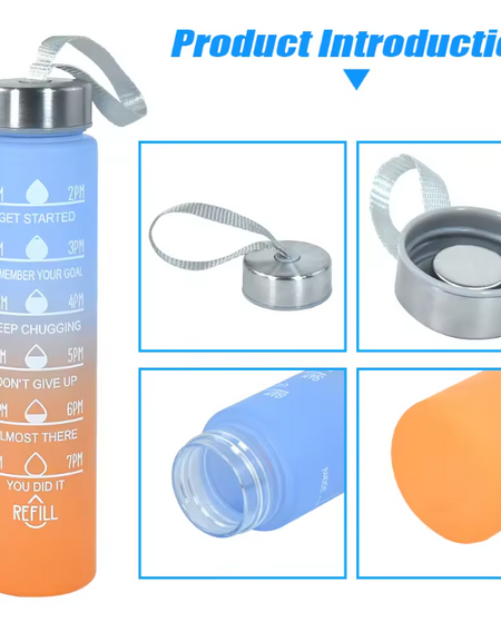 Sports Water Bottles 3 Pcs Set with Motivational Time Marker & Leak Proof Flip Top Lid for School, Fitness Enthusiasts & Indoor Outdoor Activities- Orange