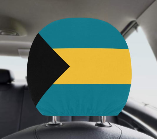 Car Seat Headrest Cover-1 Pair Headrest Covers for American Flag, Seat Cover Accessories Black Fabric Car Headrest Protector Universal Fit to All Car/Truck Models (Bahamas Flag)